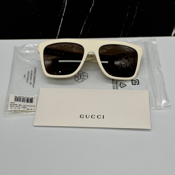 NEW GG1570S 003 GUCCI WHITE BROWN SQUARE UNISEX GUCCI SUNGLASSES - Picture 10 of 11